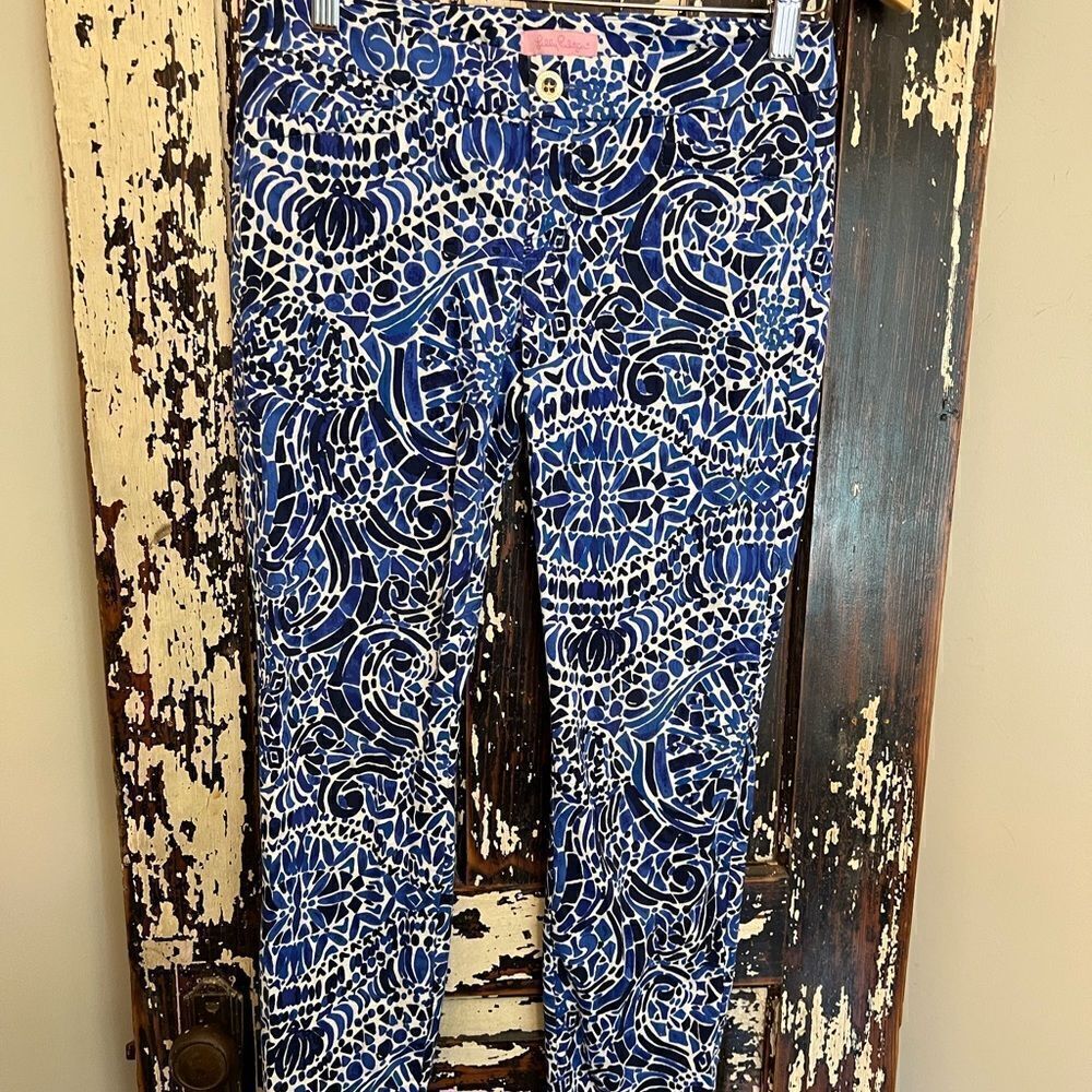Lilly Pulitzer Blue & Black stretch Skinny Dress pant. Women’s Size 0.